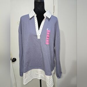 Steve Madden Navy and White Polka Dot Blouse